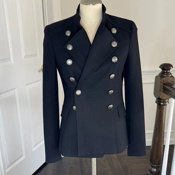 Theory Black Double-Breasted Blazer with Silver Buttons 95% wool - Picture 1 of 6